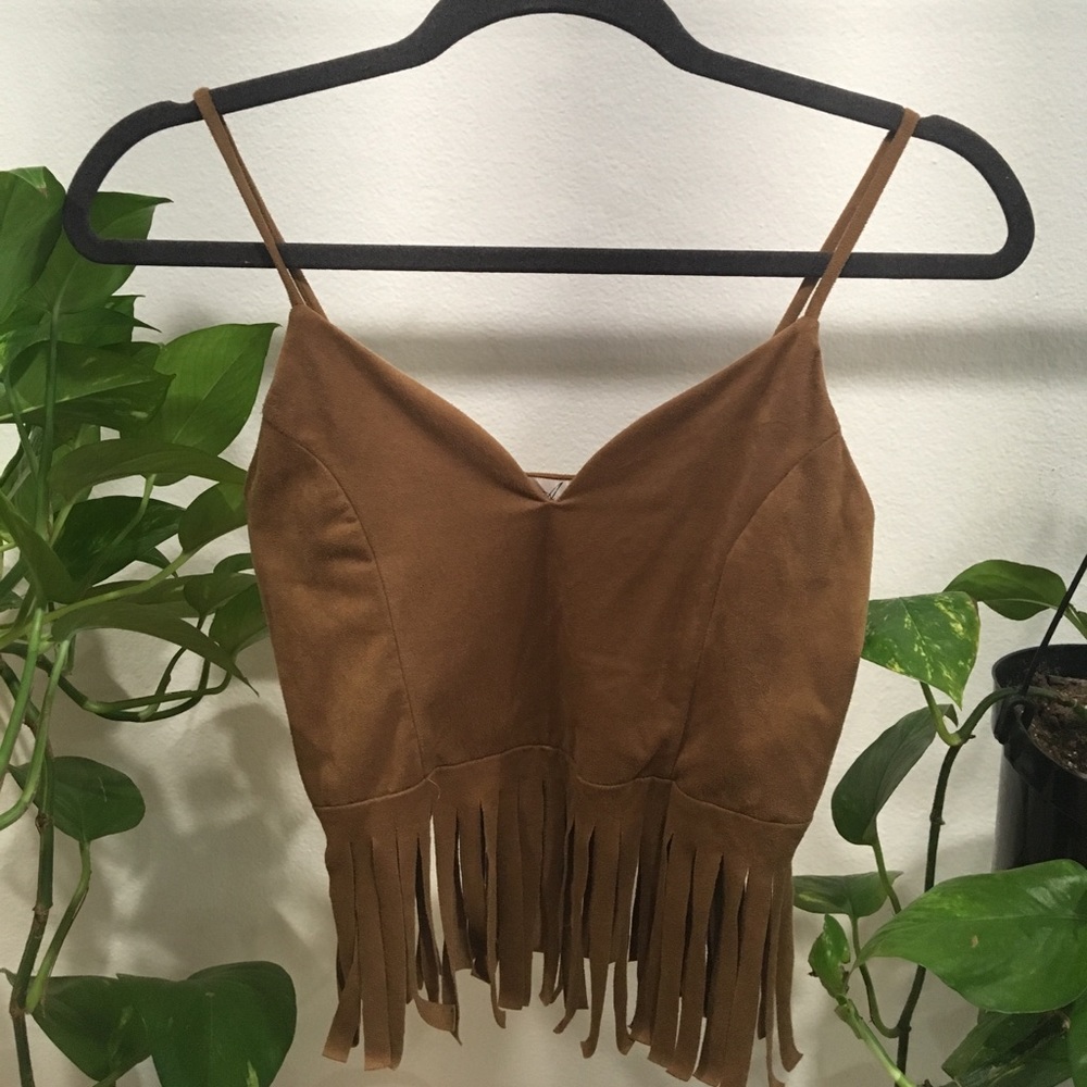Tan fringe crop top
